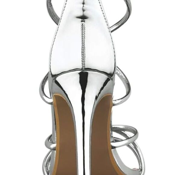 Allegra K Silver Open Toe Ankle Strappy Stiletto Heel Sandals Holiday Party Shoe - Picture 13 of 15